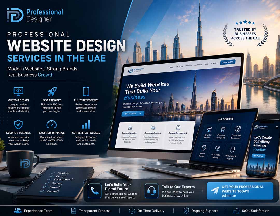 خدمات تصميم المواقع في الإمارات | تصميم مواقع احترافية متوافقة مع SEO - المصمم المحترف